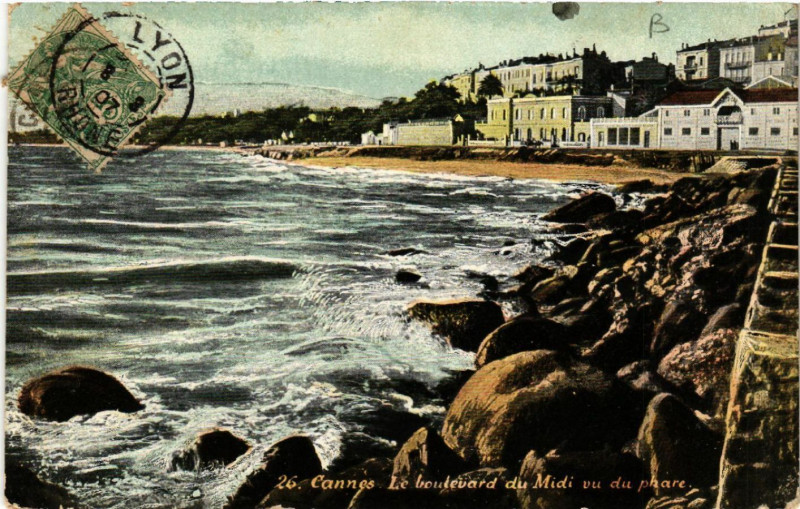 Carte postale ancienne Cannes - Le Boulevard du Midi vu du phare à Cannes