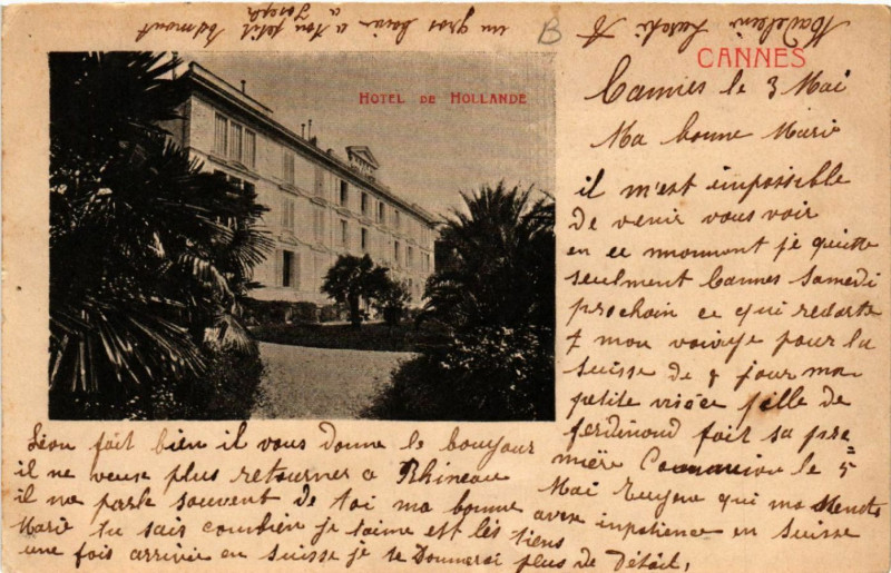 Carte postale ancienne Cannes - Hotel de Hollande à Cannes