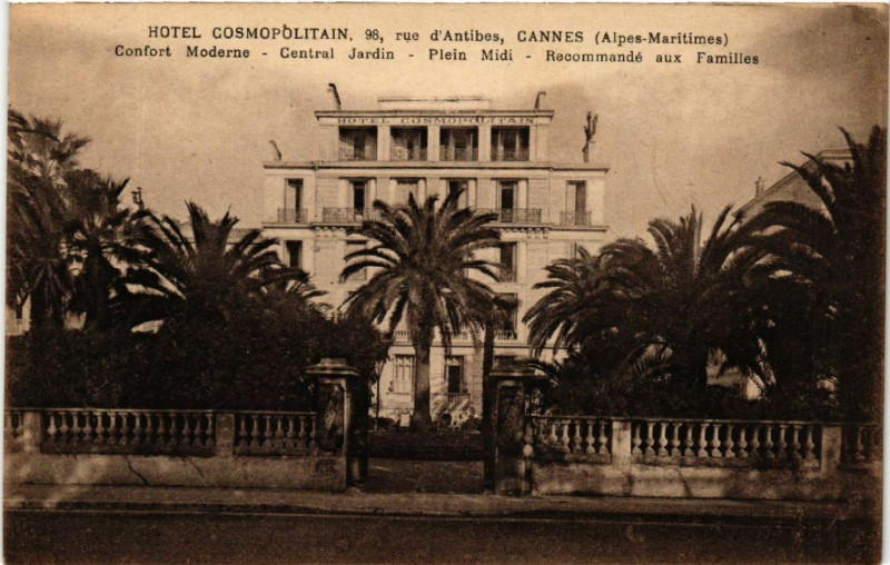 Carte postale ancienne Cannes - Hotel Cosmopolitan - 98 rue Antibes à Cannes