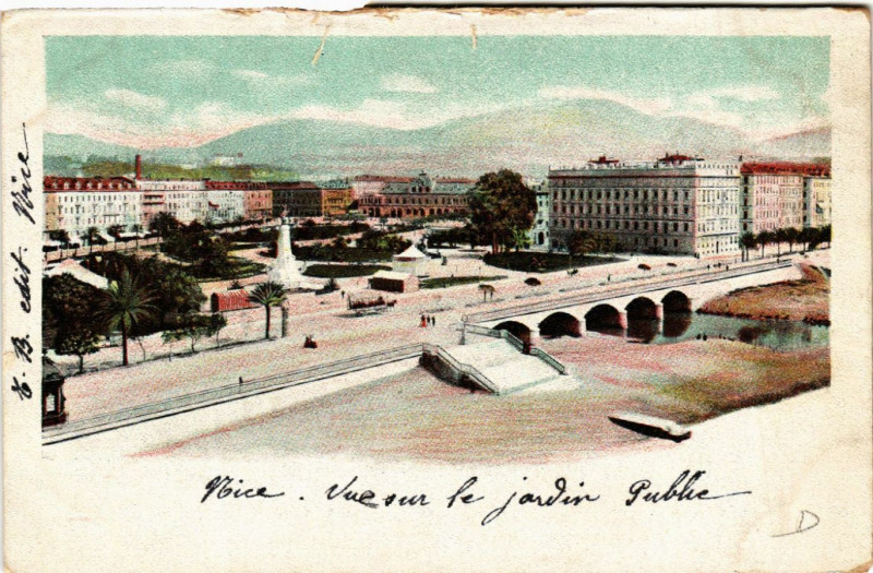 Carte postale ancienne Nice - Vue sur le Jardin Public - Litho à Nice