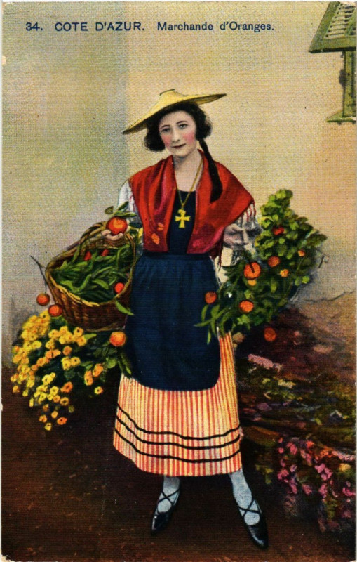Carte postale ancienne Cote-d'Azur - Marchande d'Oranges - Folklore - Type