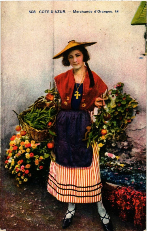 Carte postale ancienne Cote-d'Azur - Marchande d'Oranges - Folklore - Type