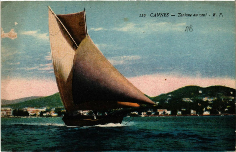 Carte postale ancienne Cannes - Tartane au vent à Cannes
