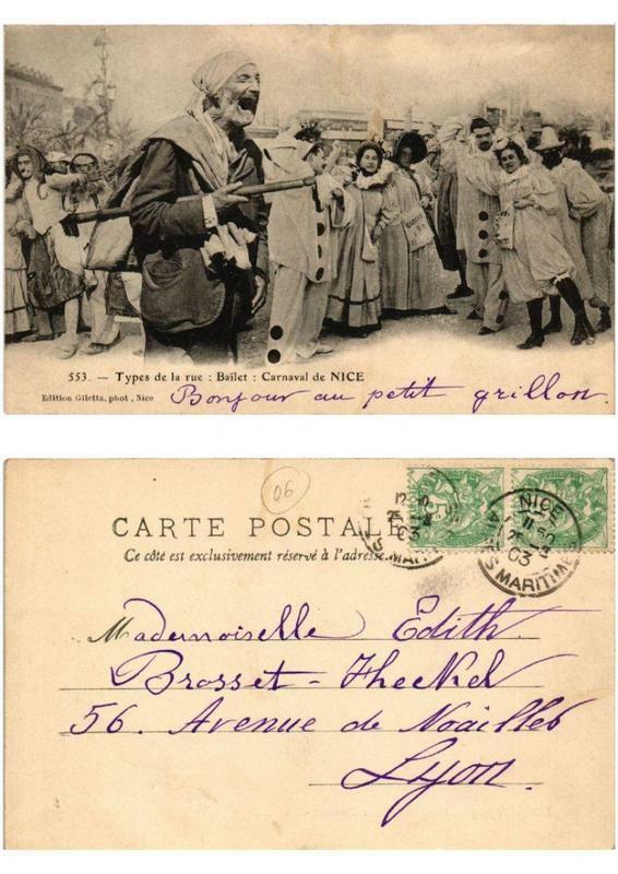 Carte postale ancienne Carnaval de Nice Types de la rue Bailet à Nice