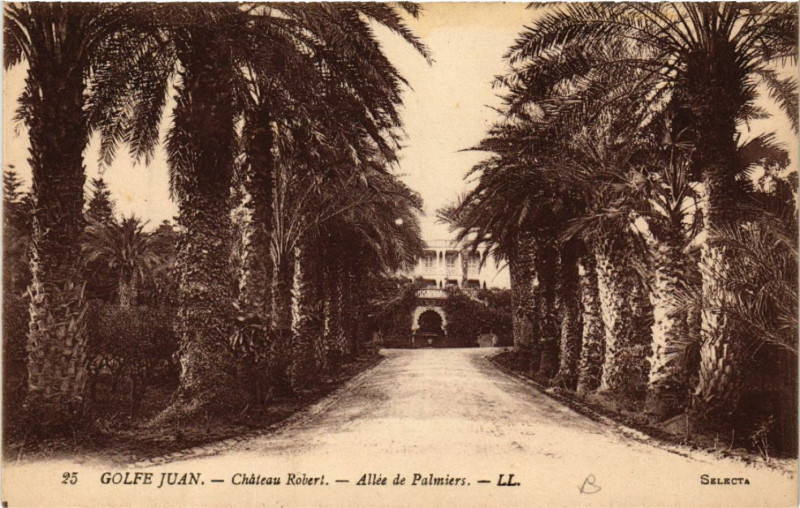 Carte postale ancienne Golfe-Juan - Chateau Robert - Allée de Palmiers