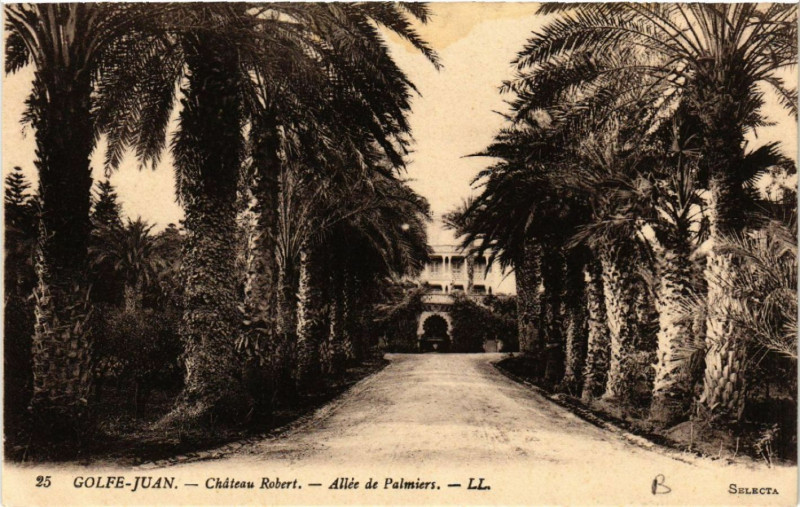 Carte postale ancienne Golfe-Juan - Chateau Robert - Allée de Palmiers
