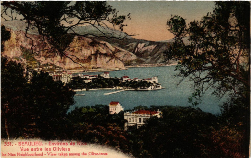 Carte postale ancienne Beaulieu - Environs de Nice - Vue entre les Oliviers - The Nice .. à Nice