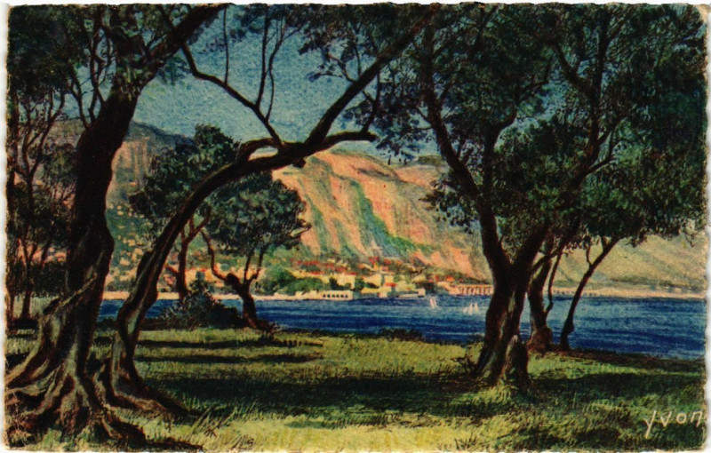 Carte postale ancienne Cote d'Azur - Beaulieu - La ville ve a travers