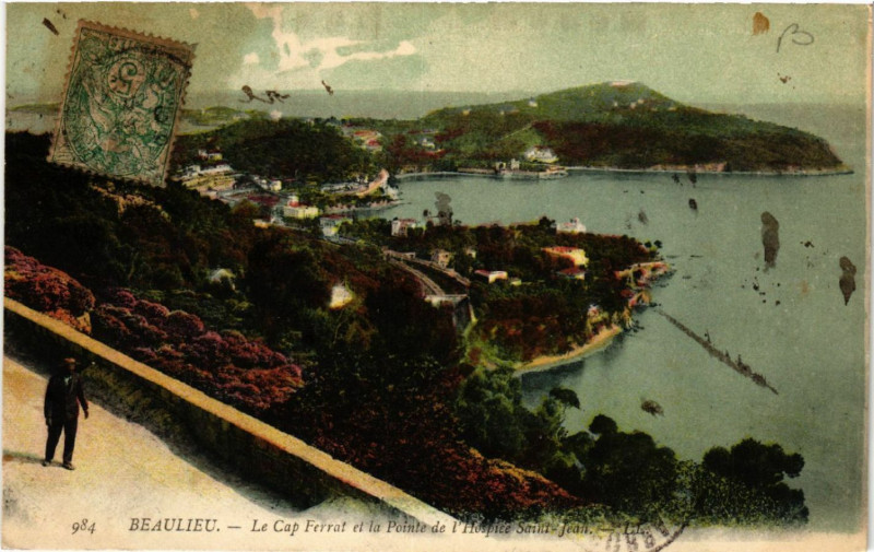 Carte postale ancienne Beaulieu - Le Cap Ferrat et la Pointe de l'Hospice Saint-Jean