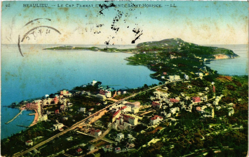 Carte postale ancienne Beaulieu - Le Cap Ferrat , et la Pointe Saint-Hospice