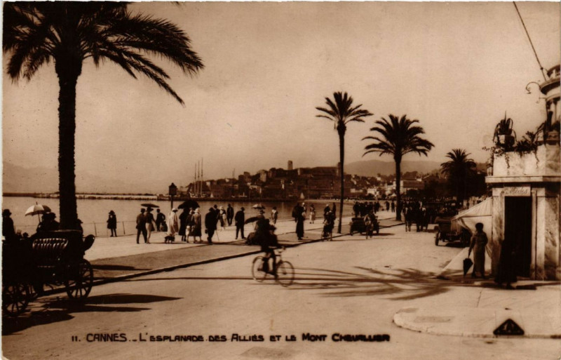 Carte postale ancienne Cannes - L'Esplanade des Allée et le Mont-Chevalier à Cannes