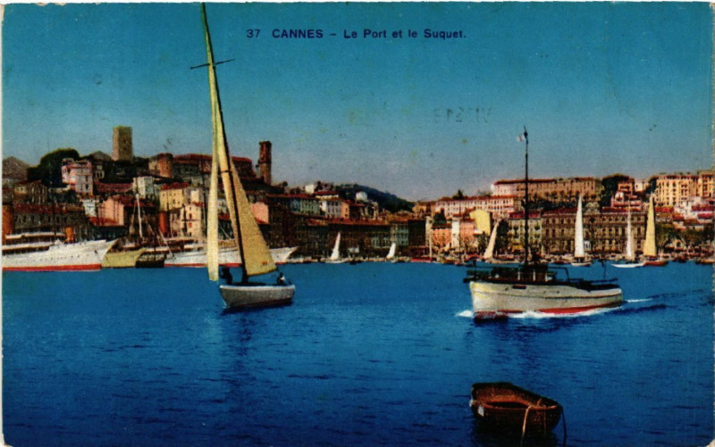 Carte postale ancienne Cannes - Le Port et le Suquet à Cannes