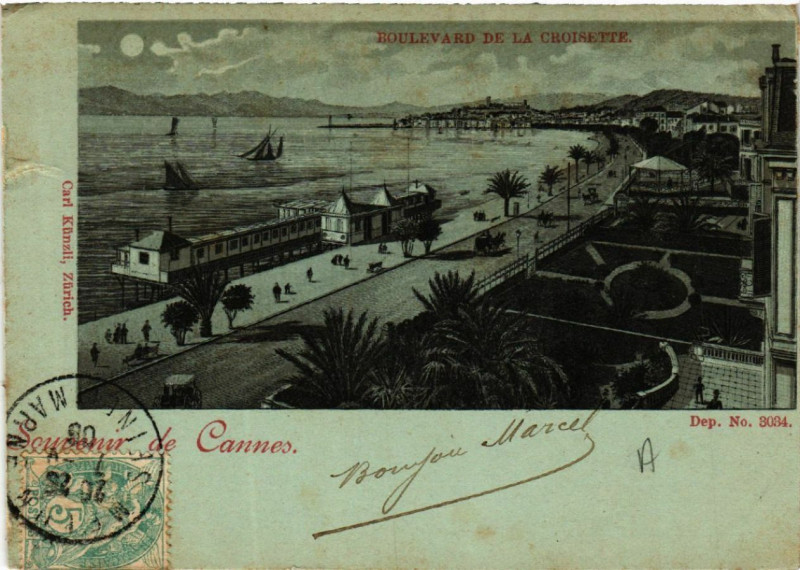 Carte postale ancienne Souvenir de Cannes à Cannes