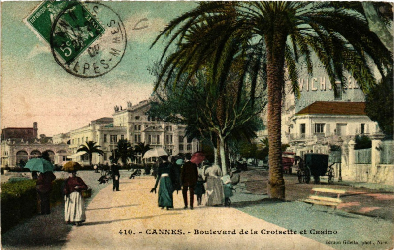 Carte postale ancienne Cannes - Boulevard de la Croisette et Casino à Cannes