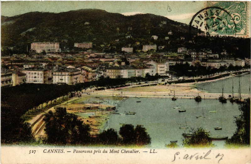 Carte postale ancienne Cannes - Panorama pris du Mont Chevalier à Cannes