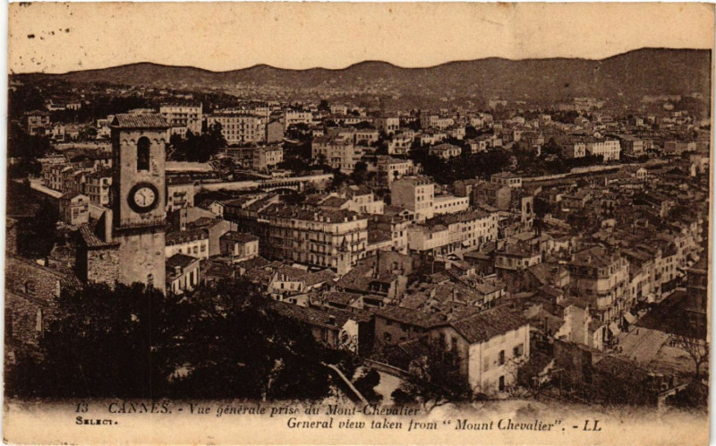 Carte postale ancienne Cannes - Vue générale prise du Mont Chevalier - General view .. à Cannes