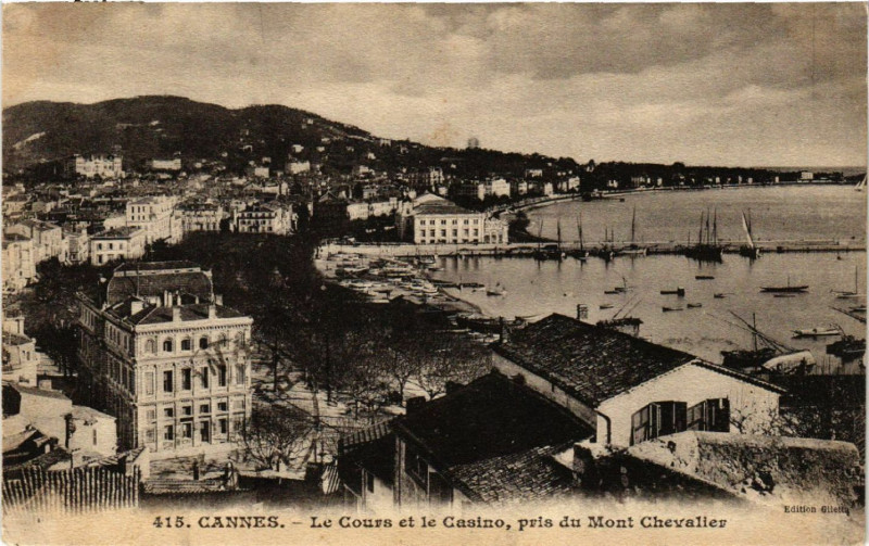 Carte postale ancienne Cannes - Le Cours et e Casino,pris du Mont Chevalier à Cannes