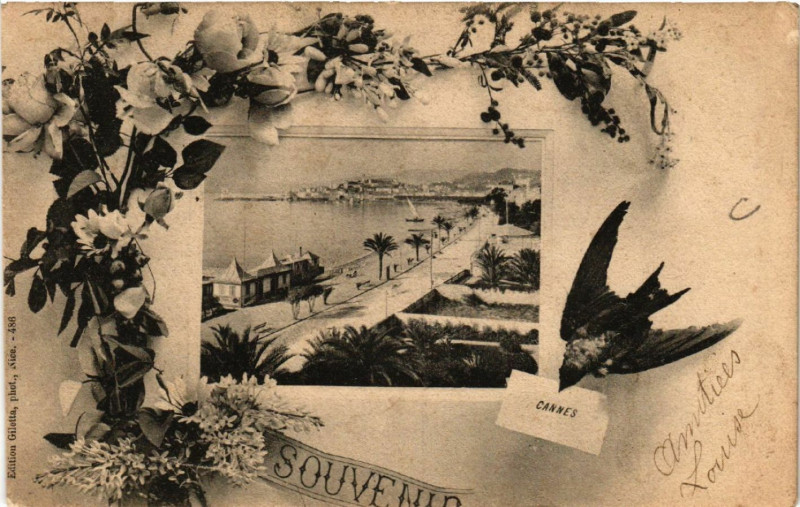 Carte postale ancienne Souvenir de Cannes à Cannes