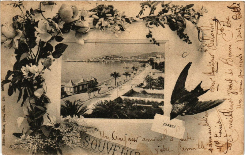 Carte postale ancienne Souvenir de Cannes à Cannes