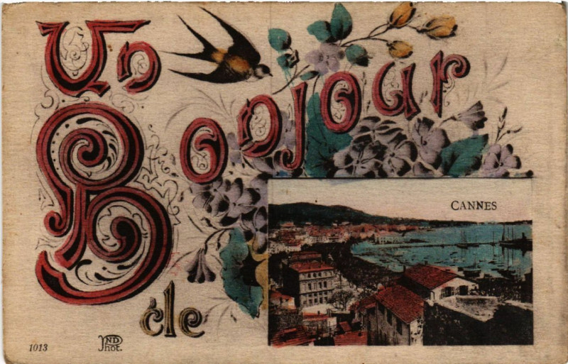 Carte postale ancienne Un Bonjour de Cannes à Cannes