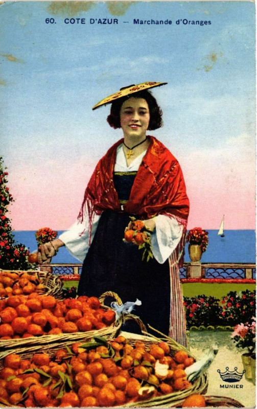 Carte postale ancienne Cote d'Azur - Marchande d'Oranges