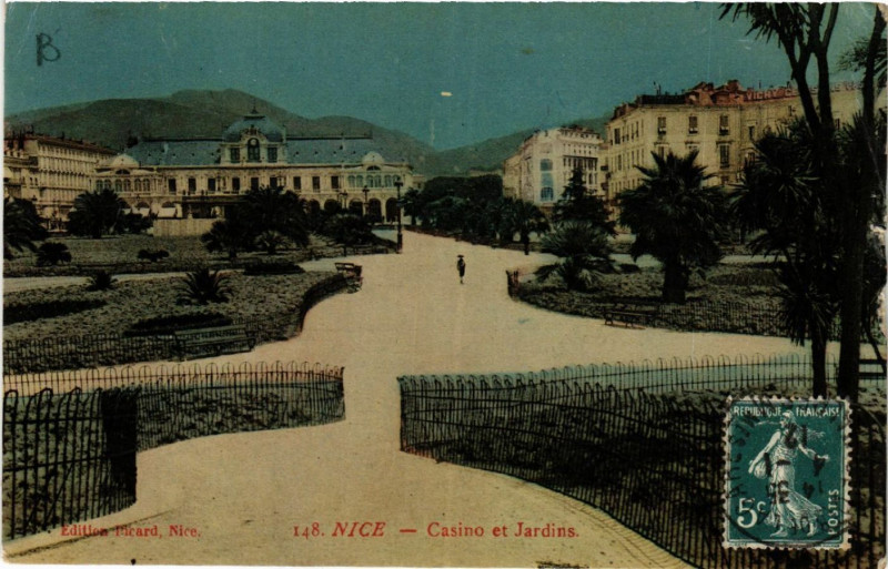 Carte postale ancienne Nice - Casino et Jardins à Nice