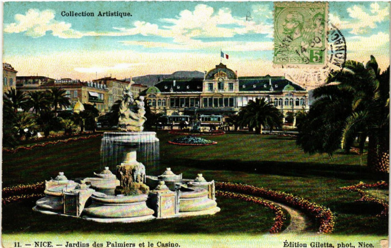 Carte postale ancienne Nice - Jardins des Palmiers et le Casino à Nice