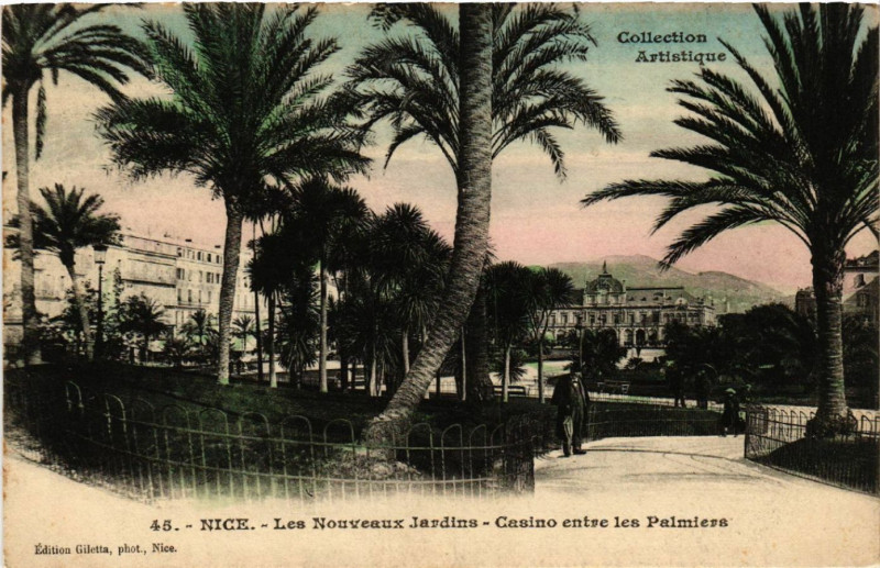 Carte postale ancienne Nice - Les Nouveaux Jardins - Casino entre les Palmiers à Nice