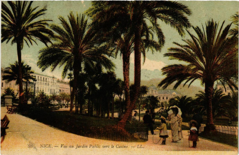 Carte postale ancienne Nice - Vue du Jardin Public vers le Casino à Nice