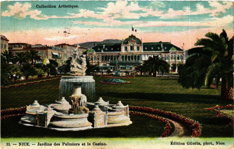 Carte postale ancienne Collection Artistique - Nice - Jardins des Paliers et le Casino à Nice