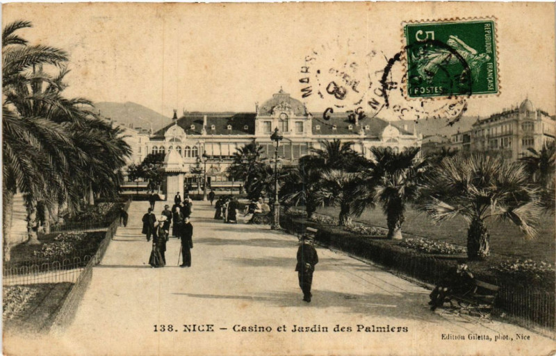 Carte postale ancienne Nice - Casino et Jardin des Palmiers à Nice