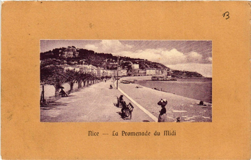 Carte postale ancienne Nice - En Promenade du Midi à Nice