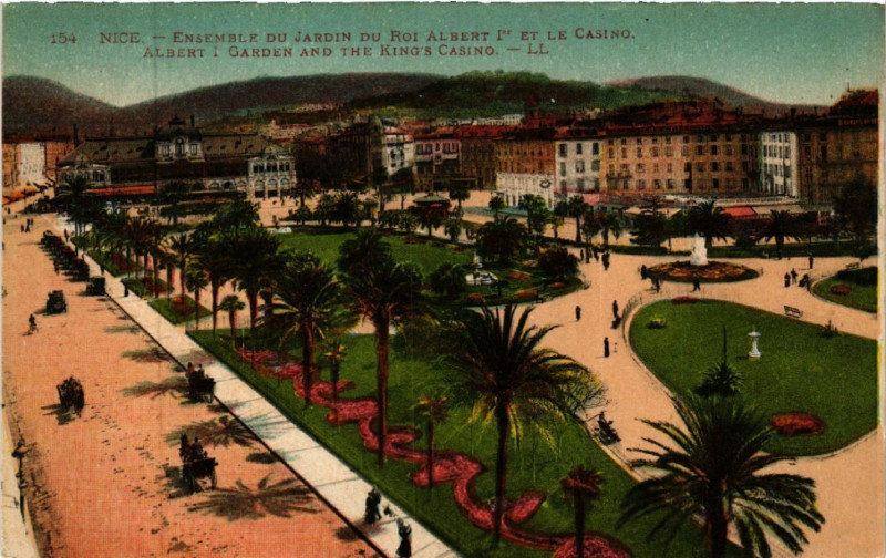 Carte postale ancienne Nice - Ensemble du Jardin du Roi Albert Ier et le Casino à Nice