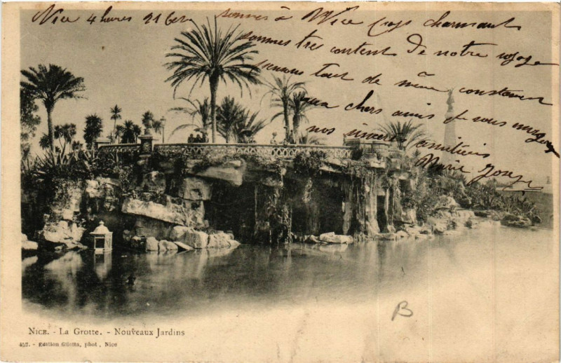 Carte postale ancienne Nice - La Grotte - Nouveaux Jardins à Nice