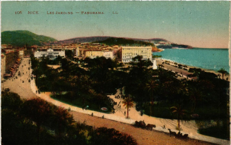 Carte postale ancienne Nice - Les Jardins - Panorama à Nice