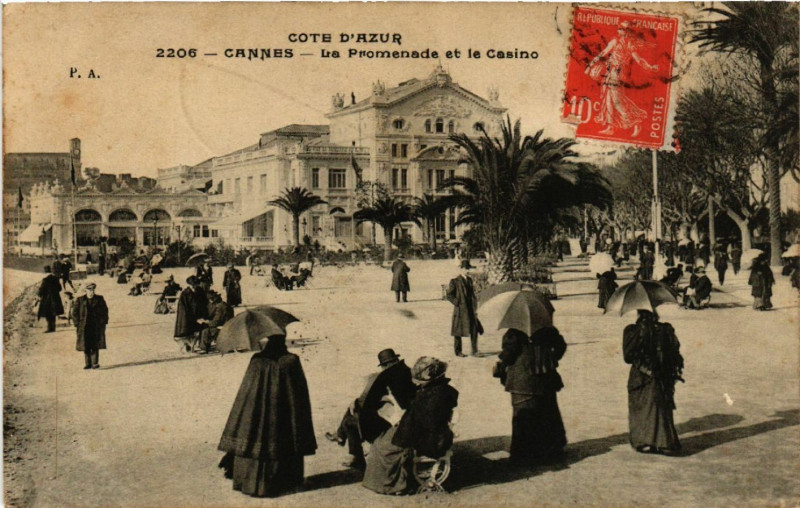 Carte postale ancienne Cote d'Azur - Cannes - La Promenade et le Casino à Cannes