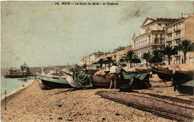 Carte postale ancienne Nice - Le Quai du Midi - le Théatre à Nice