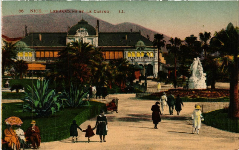 Carte postale ancienne Nice - Les Jardins et le Casino à Nice