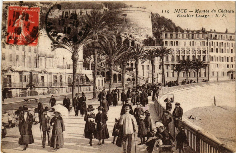Carte postale ancienne Nice - Montée du Chateau - Escalier Lesage à Nice
