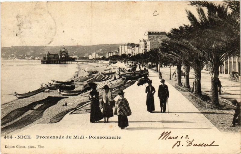 Carte postale ancienne Nice - Promenade du Midi - Poissonnerie à Nice