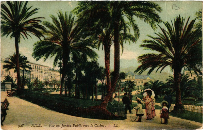 Carte postale ancienne Nice - Vue au Jardin Public vers le Casino à Nice