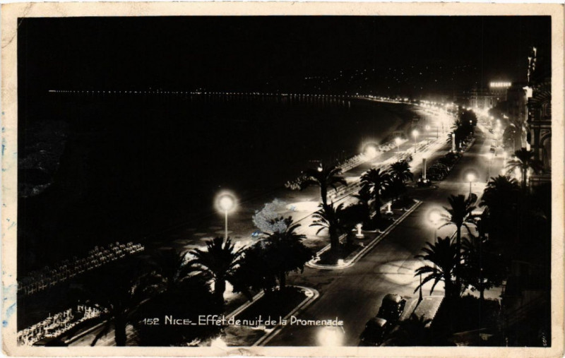 Carte postale ancienne Nice - Effet de nuit de la Promenade à Nice
