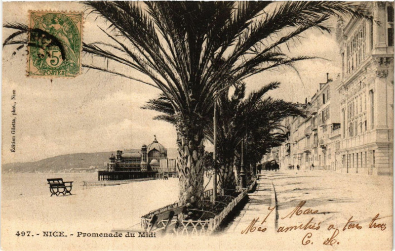 Carte postale ancienne Nice - Promenade du Midi à Nice