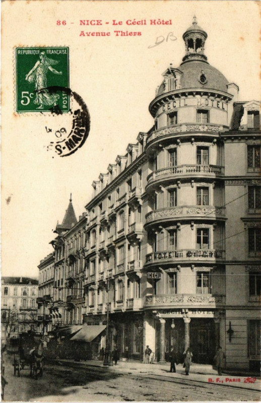 Carte postale ancienne Nice - Le Cécil Hotel - Avenue Thiers à Nice