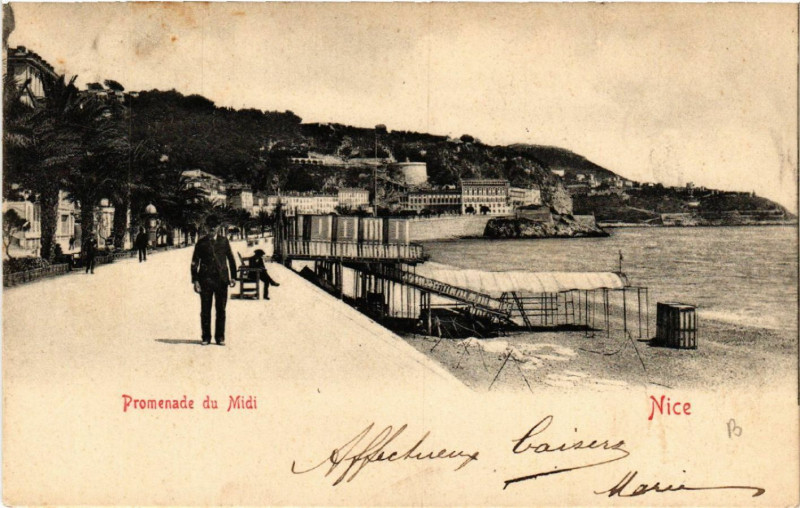 Carte postale ancienne Promenade du Midi - Nice à Nice