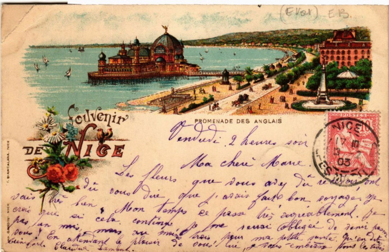 Carte postale ancienne Souvenir de Nice - Promenade des Anglais à Nice