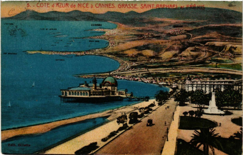 Carte postale ancienne Cote d'Azur de Nice a Cannes Grasse Saint-Raphael el Fréjus à Nice