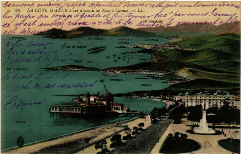 Carte postale ancienne La Cote d'Azur a toi d'oiseau de Nice a Cannes à Nice