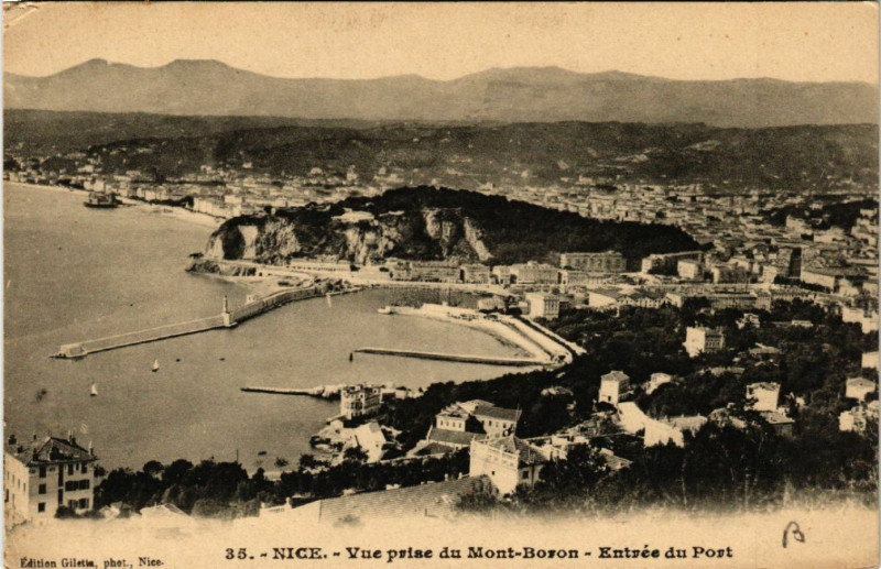 Carte postale ancienne Nice - Vue prise du Mont-Boron - Entrée du Port à Nice
