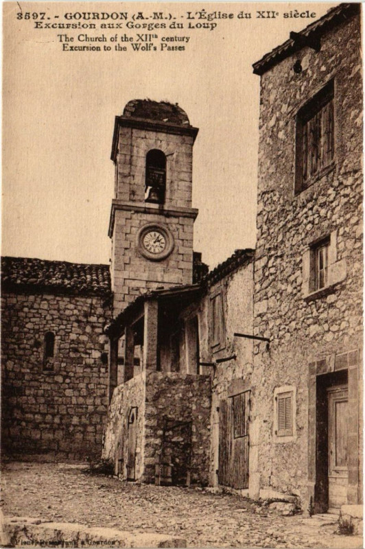 Carte postale ancienne Gordon - L'Eglise du Xii siécle - Excursion aux Gorges ..